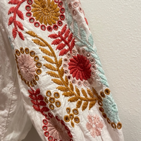 Madewell Blouse White Colorful Embroidered Popover Sleeve Hippie 70’s Vibes Sz M - Picture 5 of 15